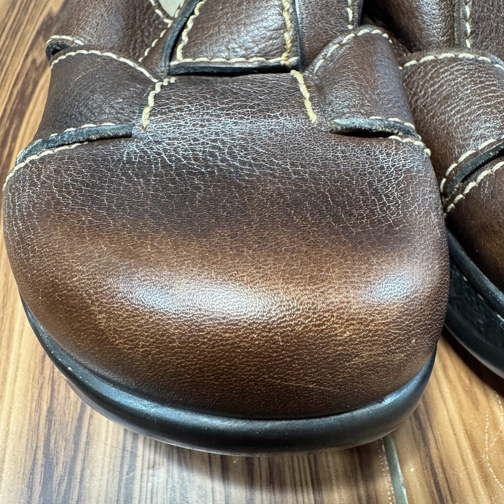 MIA Womens‎ 8.5 Brown Leather Fisherman Clog Sandals Wedge Platform Brazil - Picture 9 of 11